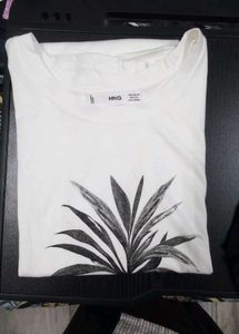 Mango White T-Shirt with Palm Leaf Print