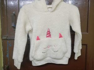 Girls White Unicorn Hoodie