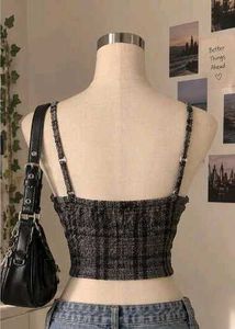 Grey Plaid Crop Top