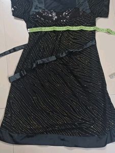 Black Shimmer Party Top With Golden Stripes
