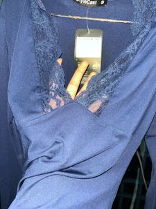 stylecast Stylish Blue Satin Lace Trim Top