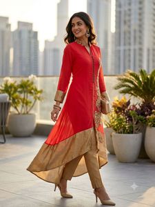 Red peach ethenic with kurta Gold Embroidery