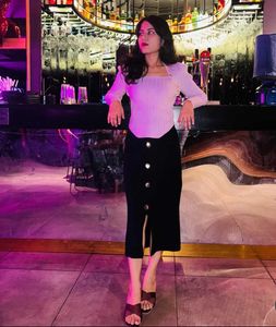 Chic Ribbed Top &amp; Buttoned Midi Skirt Set