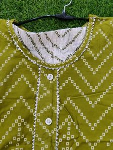 Olive Green Bandhani Print Kurti with Palazzos