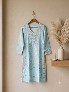Light Blue Embroidered Kurti
