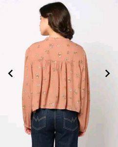 Yousta floral print pleated placket Top
