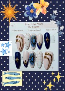beautiful blue press on nails