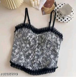 Black Lace Trim Smocked Cami Top