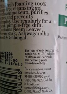 Biotique Fresh Neem Pimple Control Face Wash