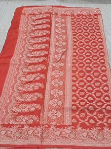 Elegant Red Tussar Silk Banarasi Saree with Resham