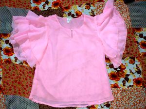 Chic Pink Ruffled Sleeve Top