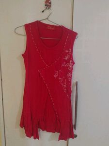 Vibrant Red Embroidered Tunic Top