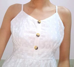 White Self Pattern Midi Dress