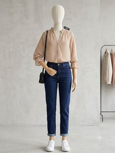 ONLY Pastel Peach Polka Dot Ruffle Neck Tops - Siz