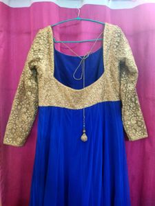 Elegant Blue &amp; Gold Ethnic Gown