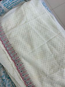 Elegant Pink &amp; Cream Embellished saree with blouse