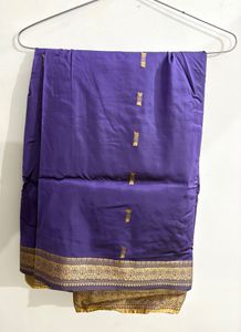 Purple Saree with Gold Border and Blouse