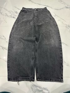 Washed Grey Wide Leg Denim Jeans