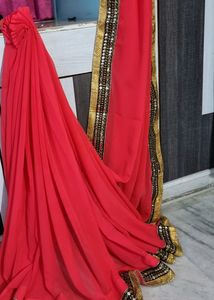 Pink And Gold Toned Sequinned Embroidered Saree