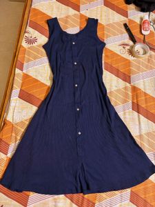 Navy Blue Sleeveless Button-Front Dress