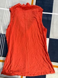 Coral Ruffle Neck Sleeveless Top