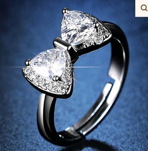 🎀 Silver Plated Crystal Bow Ring | Adjustable | B