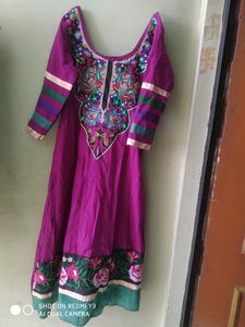 Pink Anarkali Kurti With Multicolored
