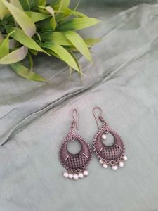 Oxidised Chandbali Earrings with Pearl Drops