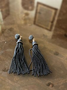 Black Beaded Tassel Earring