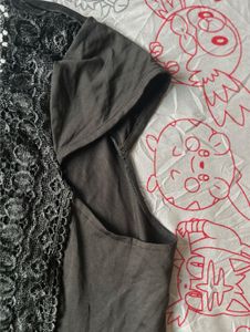 Chic Lace Trim Dark Grey Top