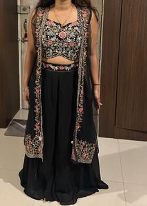 Embroidered Black crop blouse with Jacket