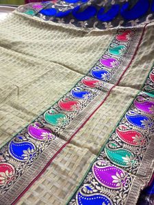 Embroidered Blue &amp; Green Saree