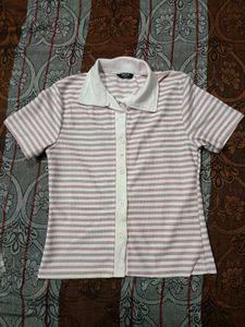Striped Button-Up Polo Top