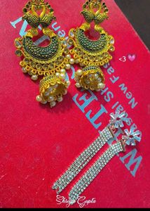 Stunning Peacock &amp; Diamond Dangle Earring 2