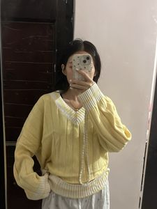 Yellow V-Neck Knit Sweater