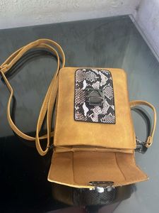 Mustard Crossbody Snake Print Accent Bag