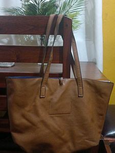 Stylish Brown Faux Leather Tote Bag