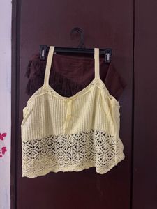Crocheted Lace Trim Cami Top and Skirt set