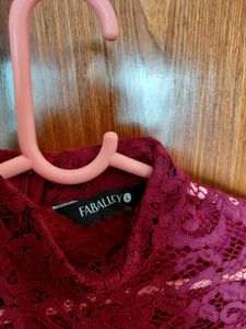 Elegant Maroon Lace Bell Sleeve Dress