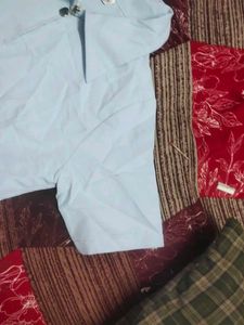 Light Blue Zip-Up Collared Top