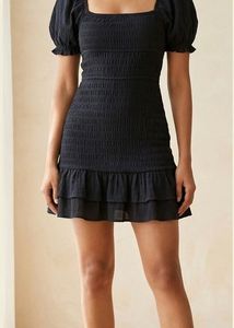 Smocked Black Mini Dress