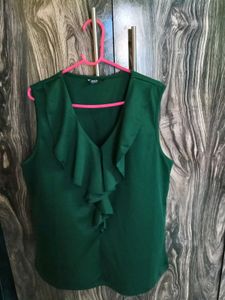 Stylish Green Ruffled V-Neck Top