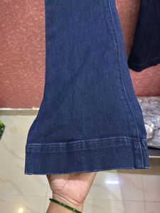 Flared Dark Wash Denim Jeans, Low waist