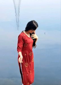 Designer Neck Red Embroidered Kurti