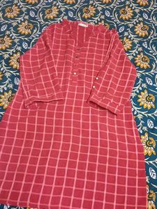 Chic coral Checkered Kurta