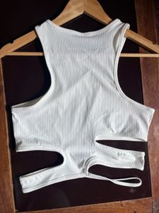 White Ribbed Cut-Out Tank Top
