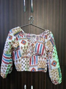 Boho Patchwork Print Crop Blouse