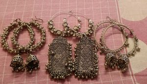 4 set Bohemian Silver Tone Jhumka & Hoop Earrings
