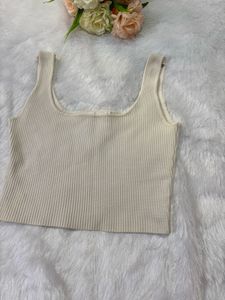 Cream Ribbed Square Neck Tank Top