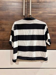 Black &amp; White Striped Polo T-Shirt | Size M